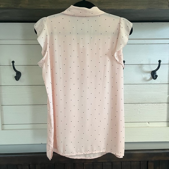 NWT LOFT Pale Pink Pleated Bow Tie Front Blouse With Black Polka Dots Sz: M - Picture 9 of 10